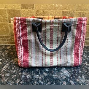 Dash & Albert Woven Cotton Storage Bag with Leather Handles from Garnet Hill